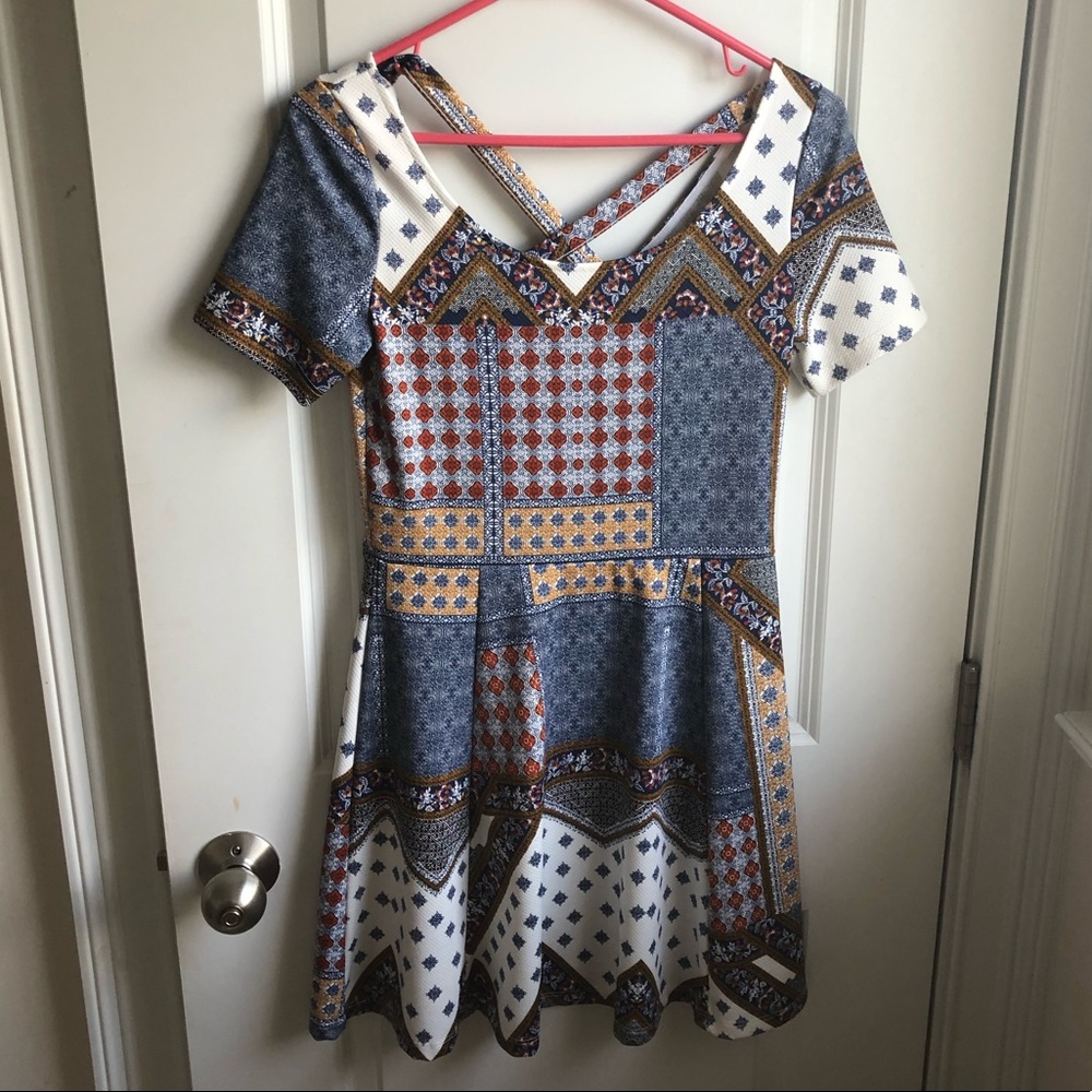 Fun floral and modern dress with crisscross back